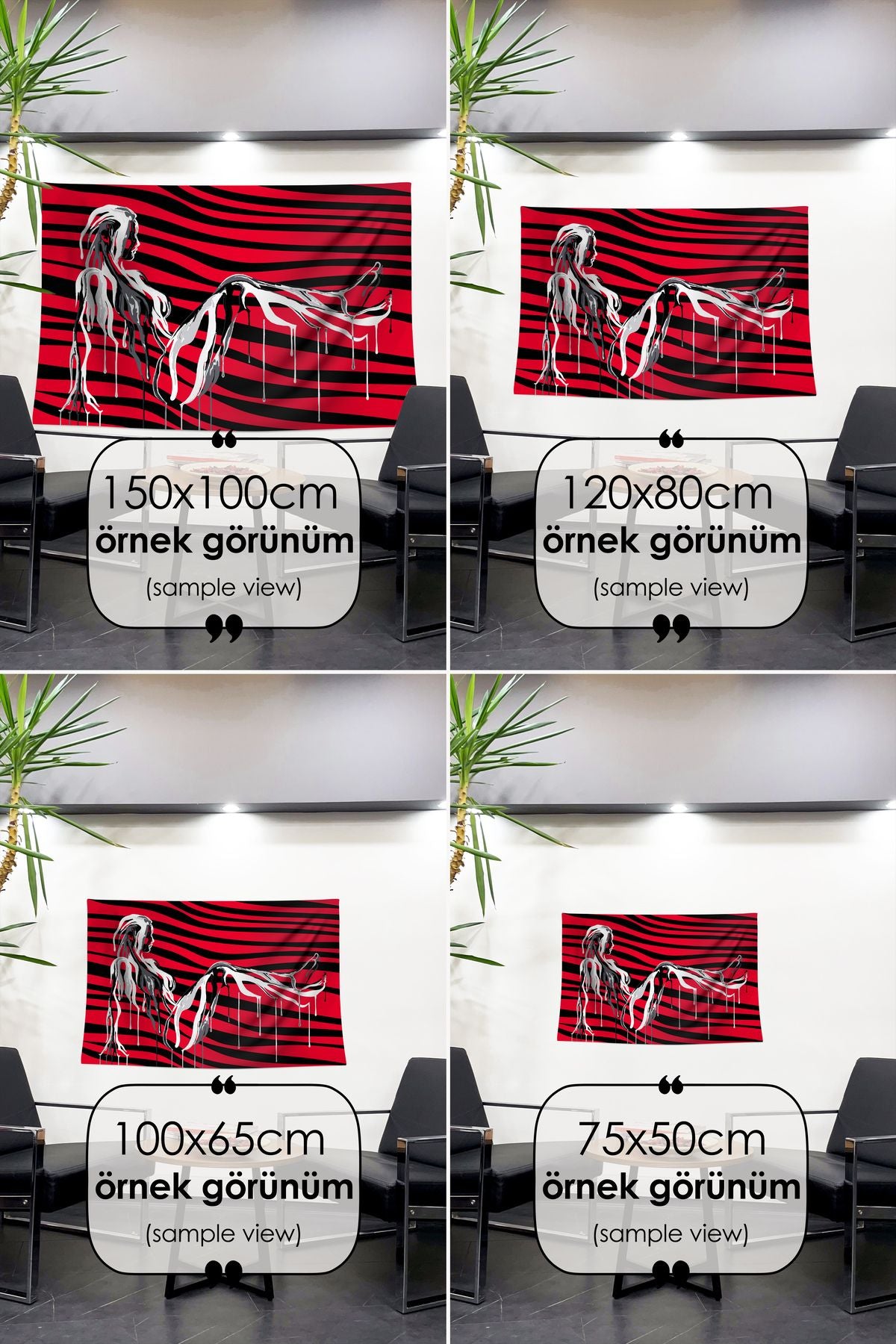 Zebra Çizgileriyle Dans Eden Ruh: Oturan Kadın Silüeti (Kırmızı)