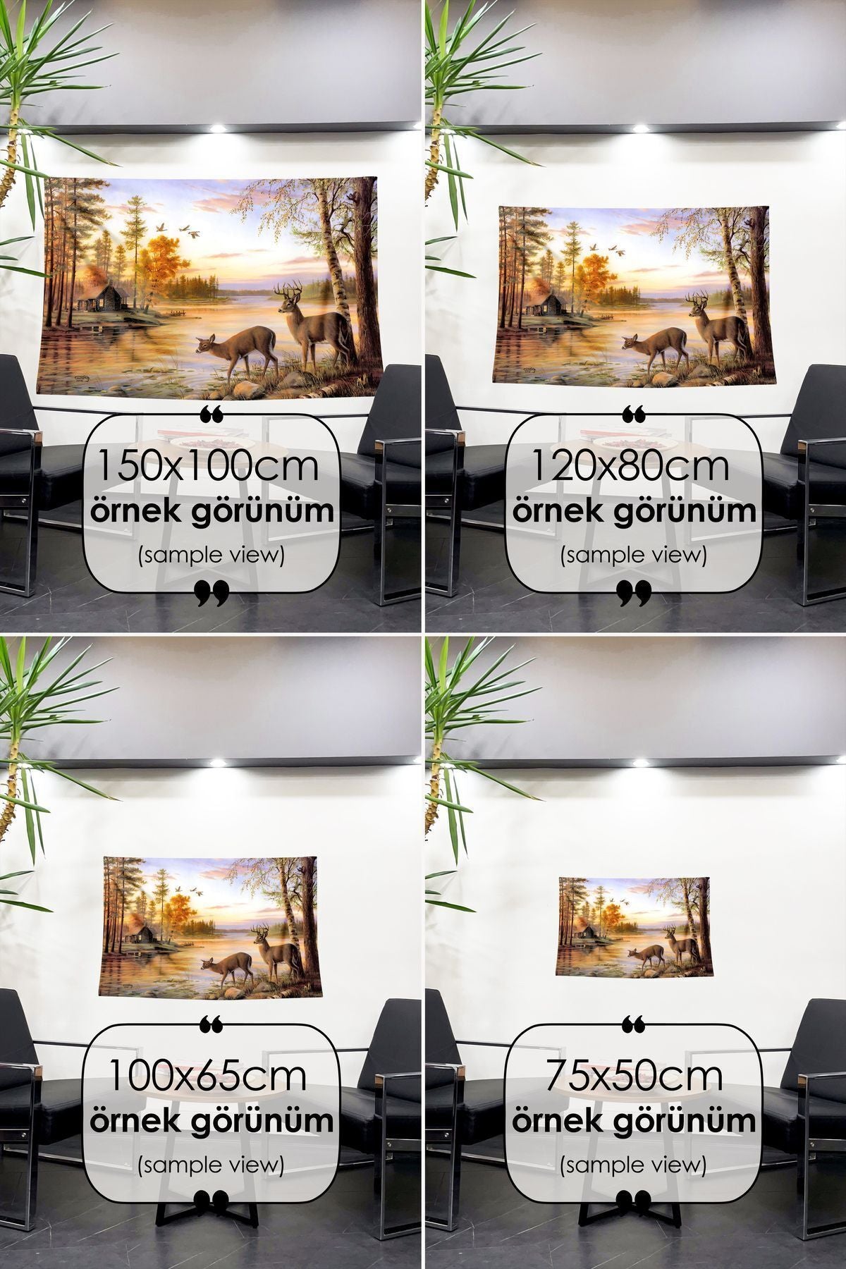 Vintage Doğa ve Geyik Manzaralı