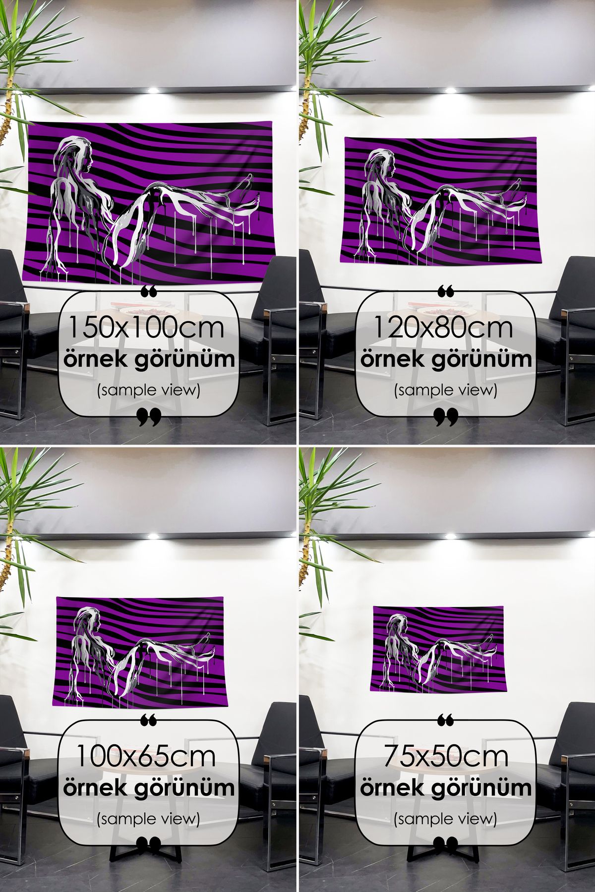 Zebra Çizgileriyle Dans Eden Ruh: Oturan Kadın Silüeti (Mor)