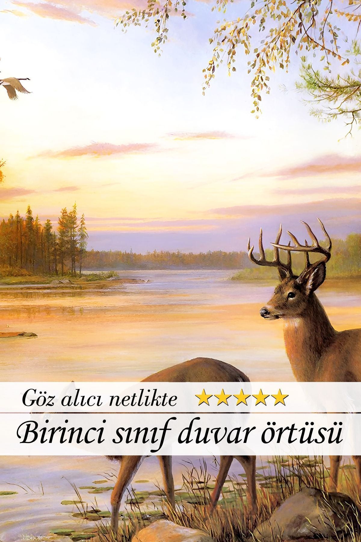 Vintage Doğa ve Geyik Manzaralı