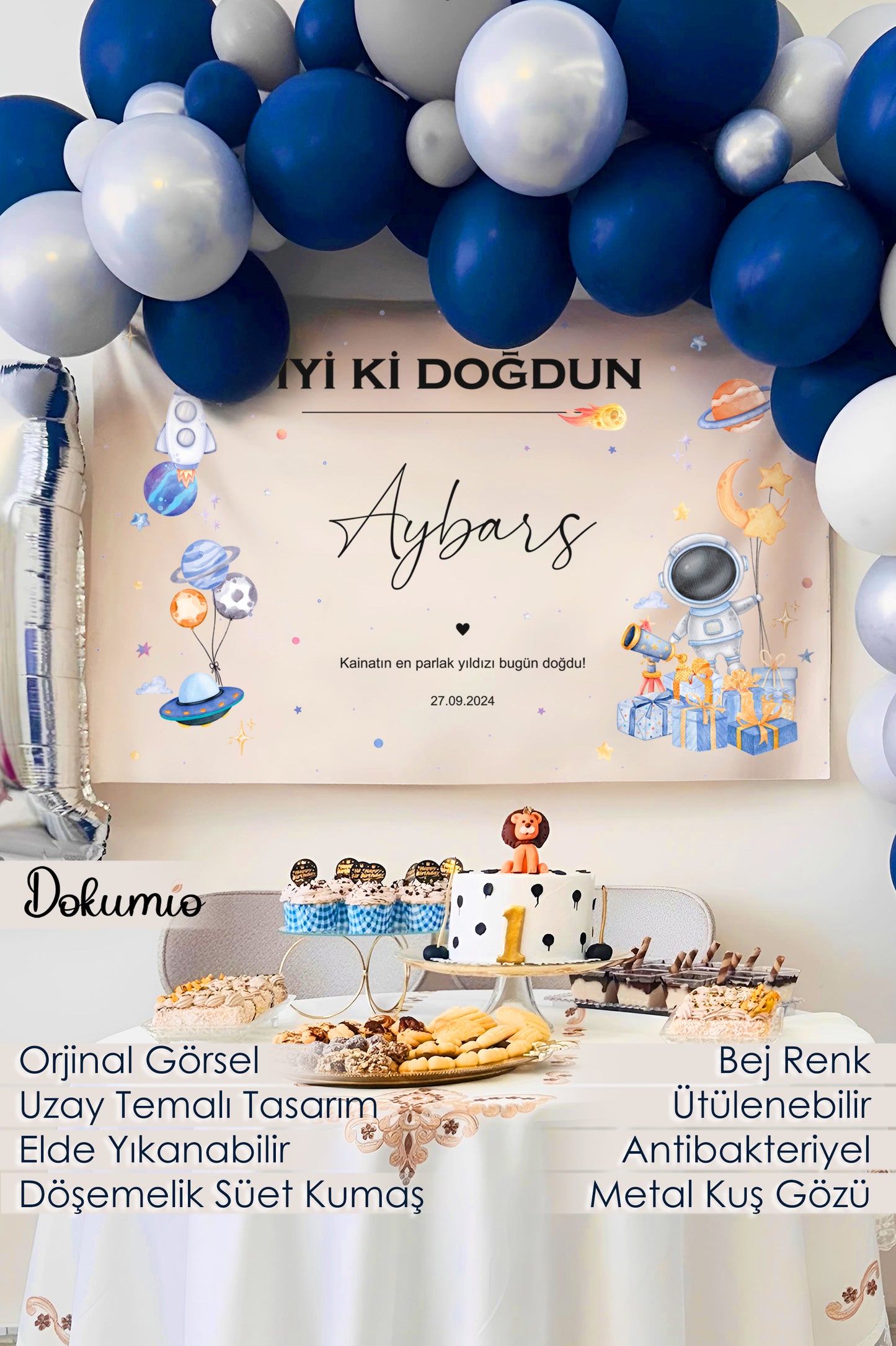 Kişiselleştirilebilir Uzay Astronot Temalı Doğum Günü Örtüsü (#122)