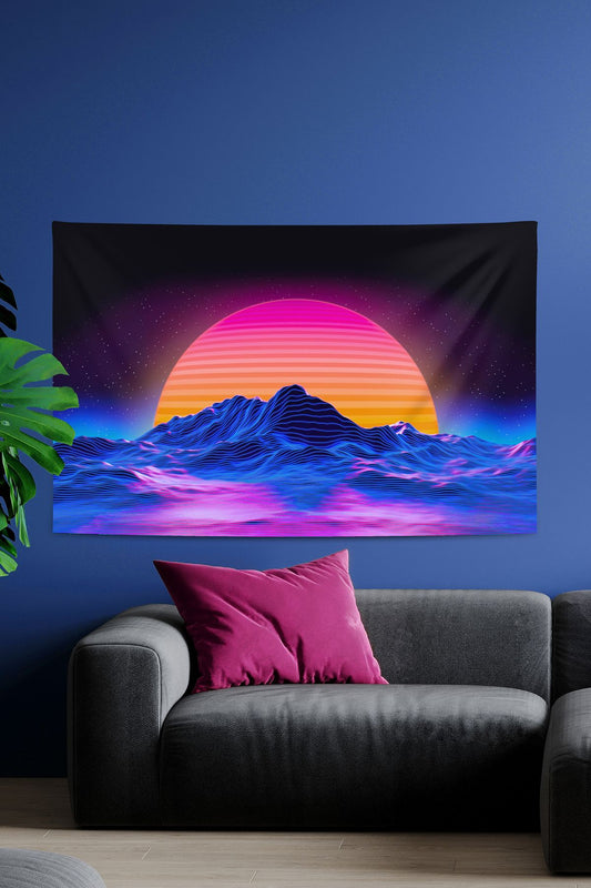 Modern Dağ Manzarası Fütüristik Gün Batımı