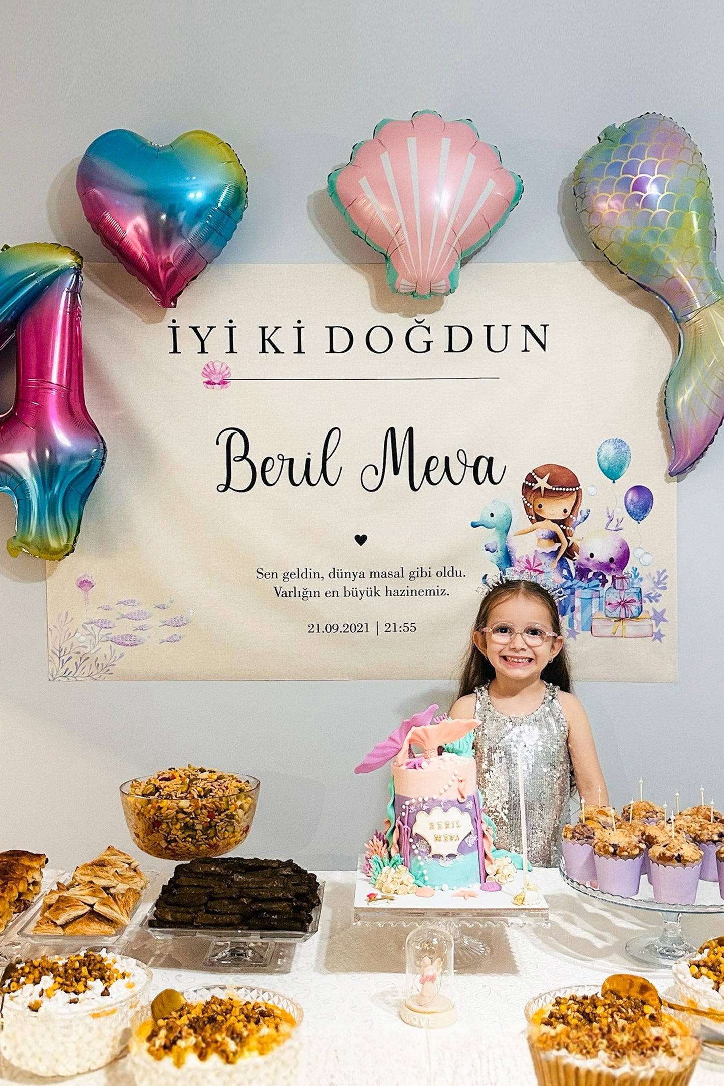 Kişiselleştirilebilir Deniz Kızı Temalı Doğum Günü Örtüsü (#109)