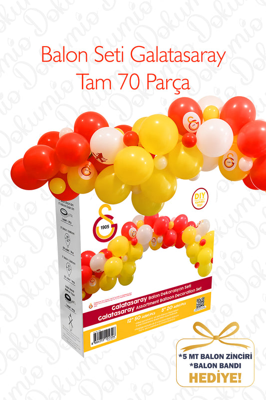 Galatasaray Temalı Balon Seti – 70 Parça | Balon Zinciri ve Balon Bandı Hediye 🎁 (BAL-16)