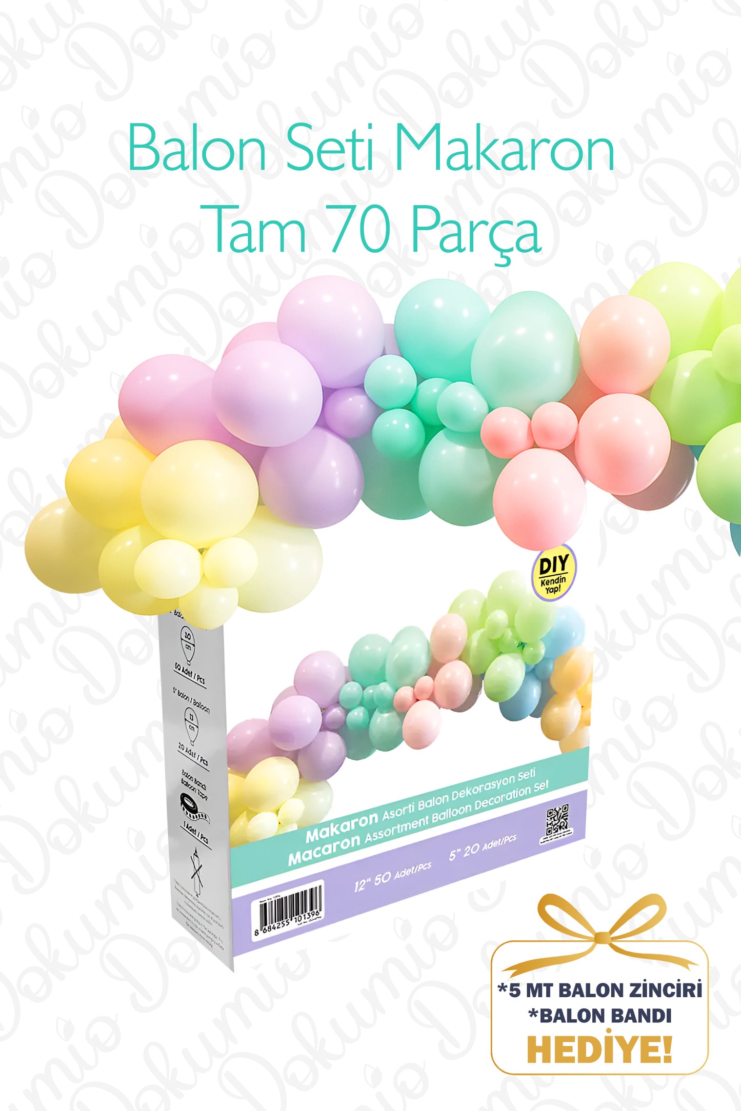Makaron Coşku Temalı Balon Seti – 70 Parça | Balon Zinciri ve Balon Bandı Hediye 🎁 (BAL-17)