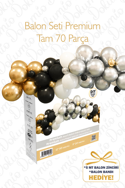 Premium Temalı Balon Seti – 70 Parça | Balon Zinciri ve Balon Bandı Hediye 🎁 (BAL-21)