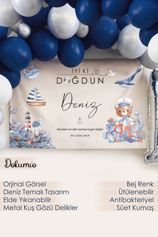 Kişiselleştirilebilir Deniz Kaptan Temalı Doğum Günü Örtüsü (#123)