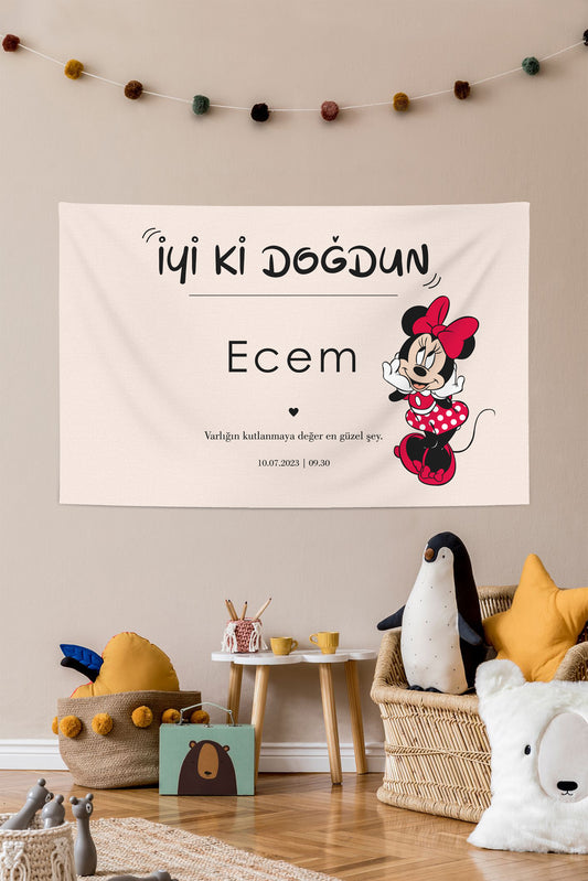 Minnie Mouse Kişiselleştirilebilir Doğum Günü Örtüsü (#89)