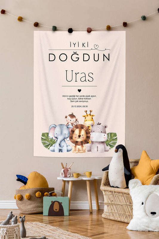 Kişiselleştirilebilir Safari Temalı Doğum Günü Örtüsü (#87)