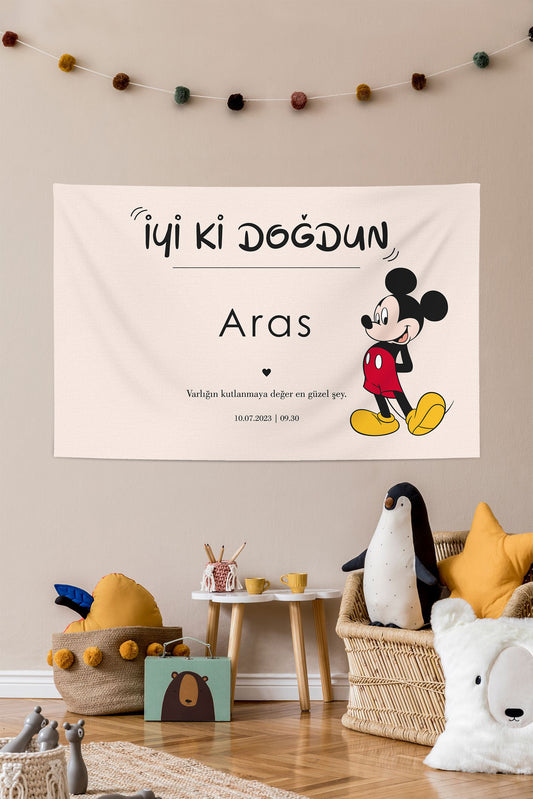 Mickey Mouse Kişiselleştirilebilir Doğum Günü Örtüsü (#88)