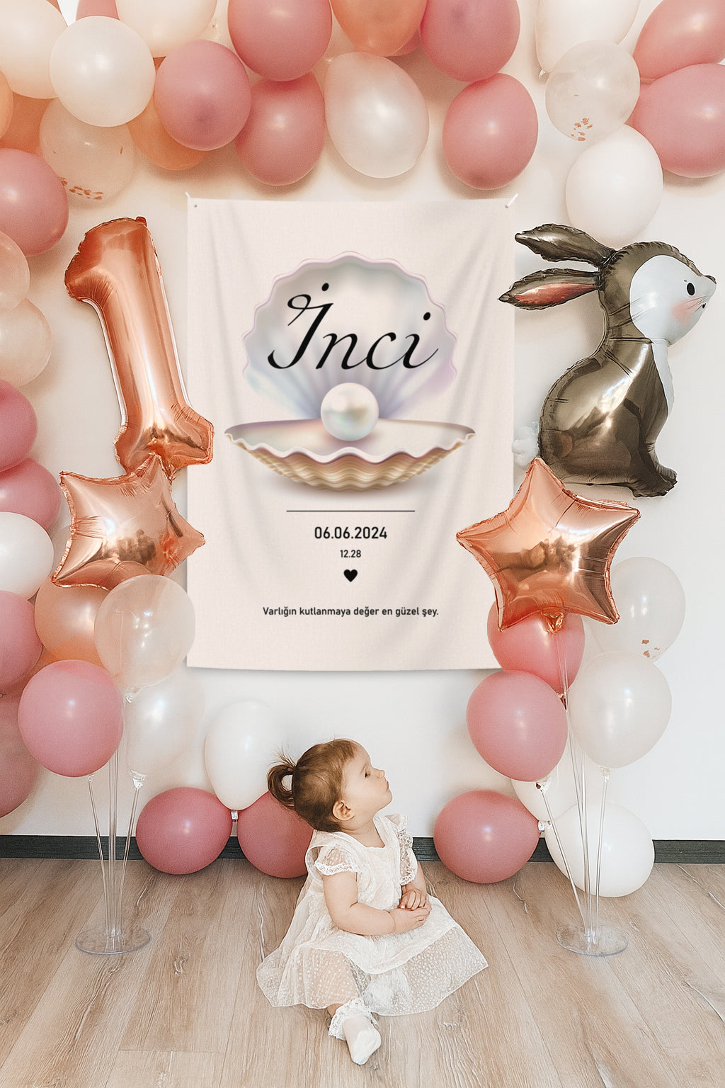 İnci İstiridye Temalı Kişiselleştirilebilir Doğum Günü Örtüsü (#70)