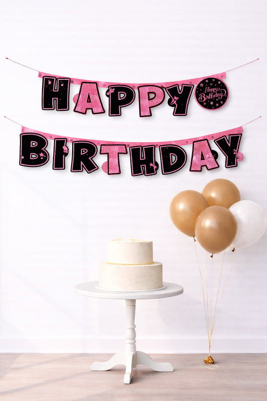 Pink Stars Happy Birthday Karton Flama (#FL026)