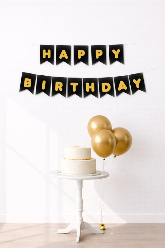 Siyah/Altın Happy Birthday Karton Flama (#FL007)