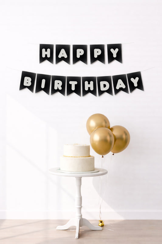 Siyah/Gümüş Happy Birthday Karton Flama (#FL008)