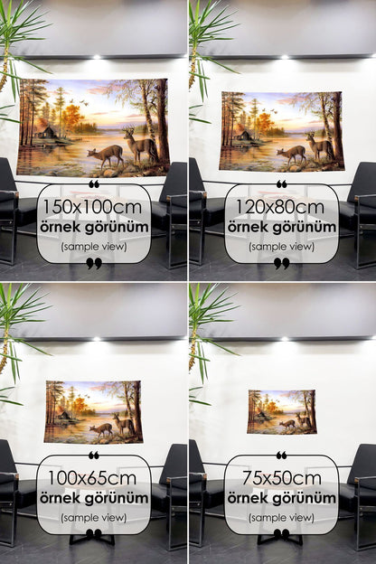 Vintage Doğa ve Geyik Manzaralı