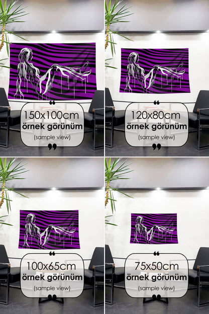 Zebra Çizgileriyle Dans Eden Ruh: Oturan Kadın Silüeti (Mor)