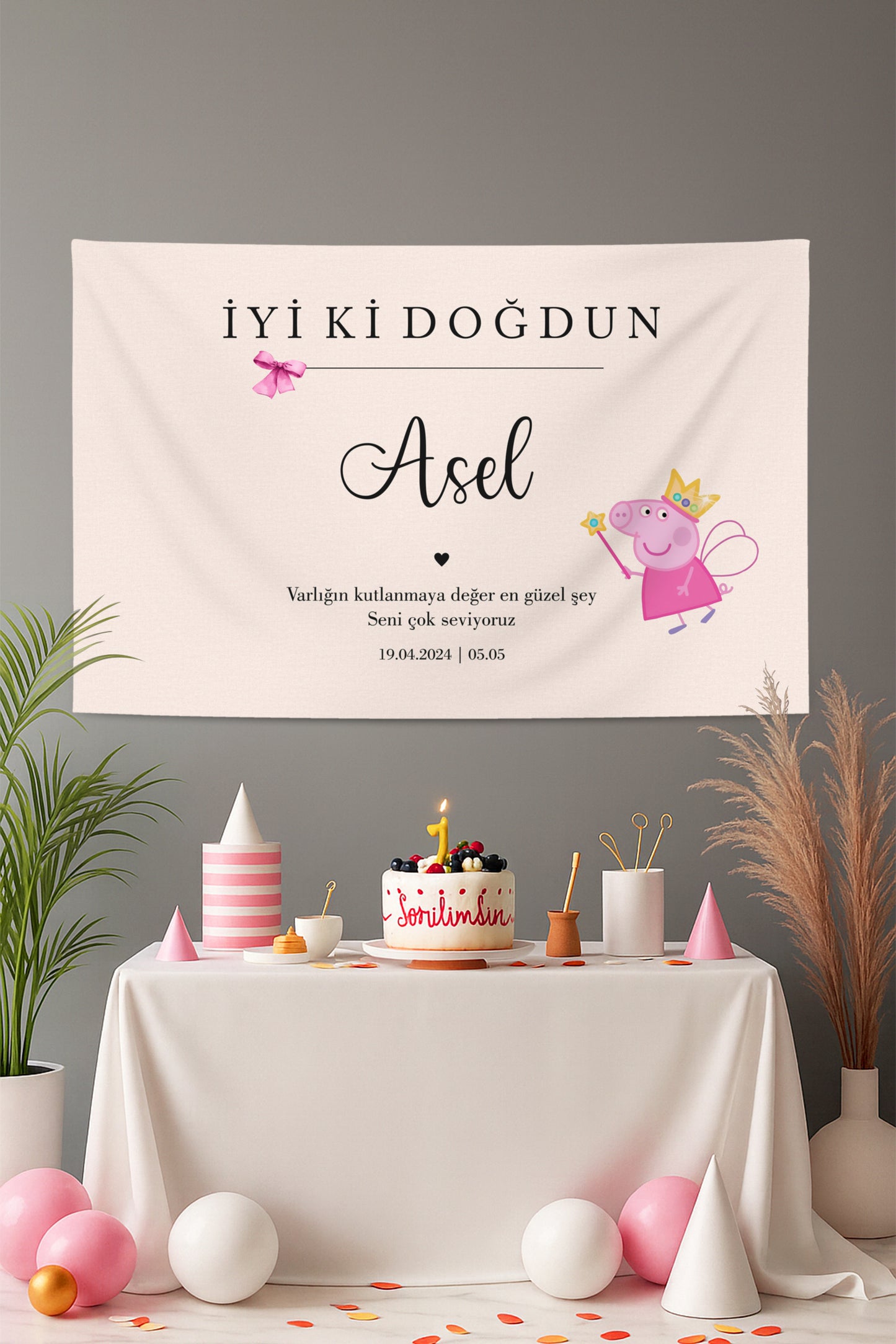 Peppa Pig Temalı Kişiselleştirilebilir Doğum Günü Örtüsü (#146)