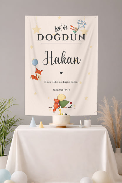Kişiselleştirilebilir Le Petit Prince Küçük Prens Temalı Doğum Günü Örtüsü (#143)