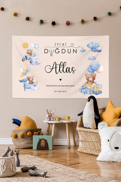 Kişiselleştirilebilir Uçak Pilot Gökyüzü Temalı Doğum Günü Örtüsü (#124)