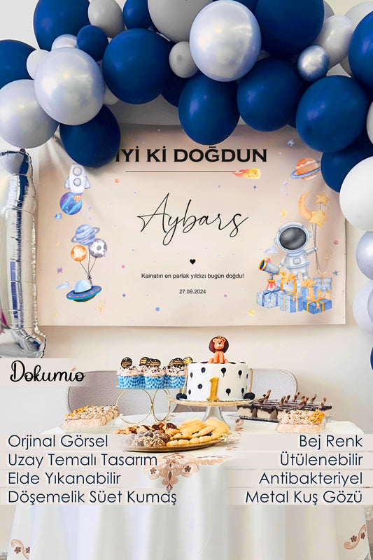 Kişiselleştirilebilir Uzay Astronot Temalı Doğum Günü Örtüsü (#122)